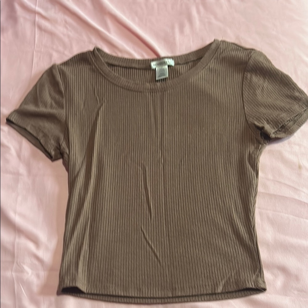 Bozzolo Brown Ribbed Crop T-Shirt